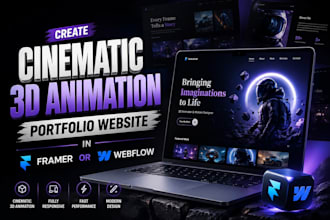 create cinematic 3d animation portfolio website in framer or webflow