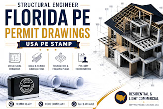 provide structural engineer florida pe permit drawing USA pe stamp