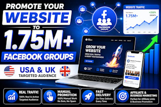 share your website, affiliate, or product link across 1,750,000 facebook groups