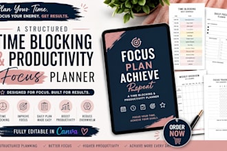 design a structured time blocking and productivity focus planner in canva