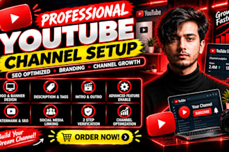 create, setup youtube channel with logo, banner, intro, outro and video SEO