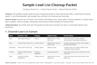 clean lead list and organize outreach notes