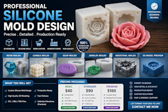 make l silicone mold and casting design for resin, candle, soap, custom products