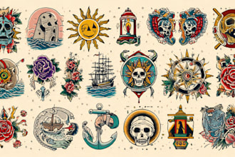 draw american tattoo design old school tattoo sleeve