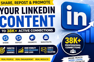 share repost and promote your linkedin  content to 38k audience leads emails