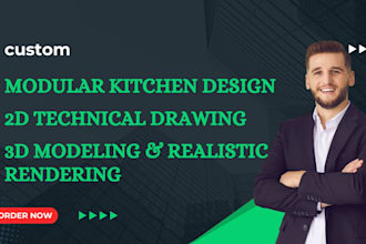 create modern modular kitchen cabinet design with 3d render