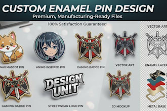 design custom hard and soft enamel pin artwork design ready for manufacturing
