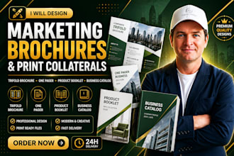 design marketing trifold brochure, one pager, product booklet, business catalog