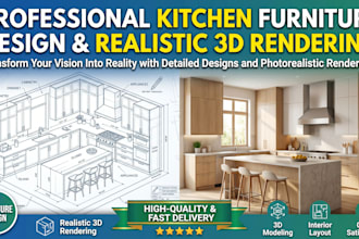 create professional furniture design for kitchen with realistic 3d rendering