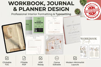 format workbook, journal and planner interiors and typesetting