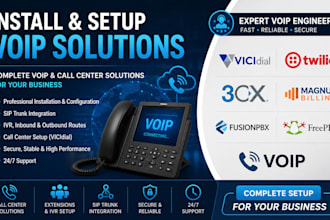 nstall and setup vicidial, twilio, 3cx, magnus billing fusionpbx, freepbx, voip