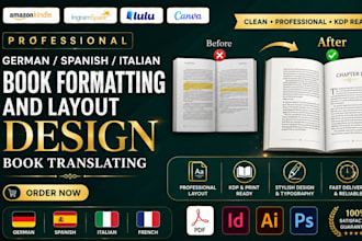 translate, format, design spanish ebook, french dutch book, german italian book