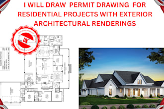 permit drawing  for residential projects with exterior architectural renderings