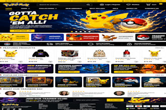 design pokemon shopify store, trading card website,  tcg pokemon store