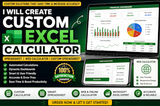 create custom excel calculator, spreadsheet, web calculator, custom spreadsheet