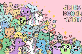 create cute doodle illustrations for kids, childrens books and characters