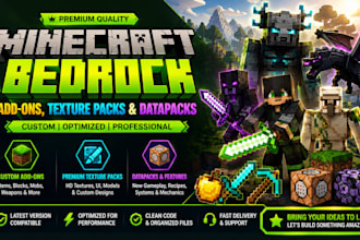 design a custom premium minecraft bedrock addon texture pack and datapack today