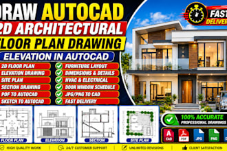 draw autocad 2d architectural floor plan drawing elevation in autocad