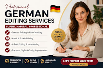 proofread and edit a german novel romance non fiction memoir fanfiction ai text