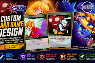 create custom trading card game ccg card design, fantasy anime tabletop cards