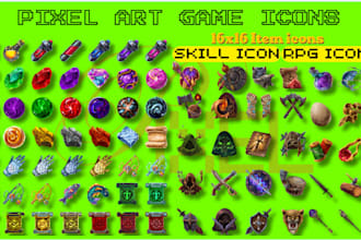 design pixel art rpg item weapon ability skill potion icons and inventory assets