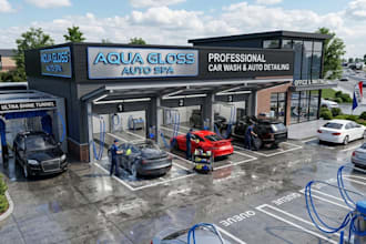 design realistic 3d car wash and auto detailing shop