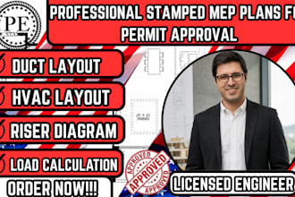 fully stamped detailed mep plan,load calc,duct layout,hvac plan,riser diagram