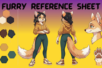 draw a detailed furry reference sheet, custom fursona or anthro ref sheet