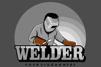 draw creative welder mascot logo with unique creativity design