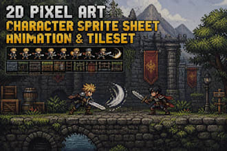 draw 2d pixel art character sprite sheet animation pixel map tileset for games