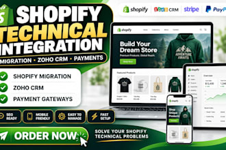 migrate your shopify store and integrate zoho CRM and payment gateways