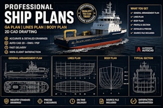 draw autocad 2d, 3d drawings of ship craft, technical,mechanical drawing