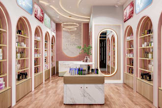 create luxury cosmetic shop interior with 3d rendering