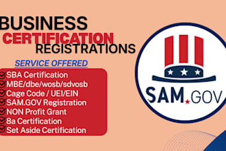 get you register on sba, sam gov, mbe, wosb,dbe, sdvosb, 8a,wbe,cage code