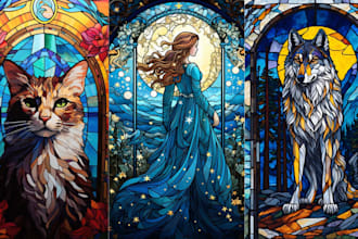 draw classic line art stained glass art illustration mosaic fantasy character