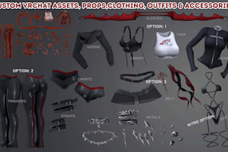design vrchat clothing, outfits, armor, vrchat weapons, accessories, vr props