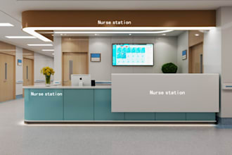 design realistic 3d hospital clinic, pharmacy and dental interior with rendering