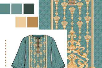create digital textile print design for lawn fabric, bedding and apparel