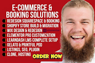 redesign squarespace booking shopify wix elementor learndash gelato printful seo