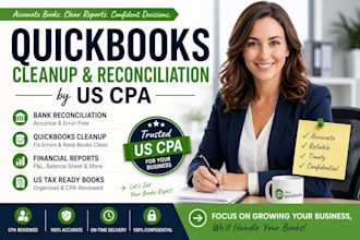 quickbooks cleanup, reconciliation by US CPA, bank rec, financial reports us tax