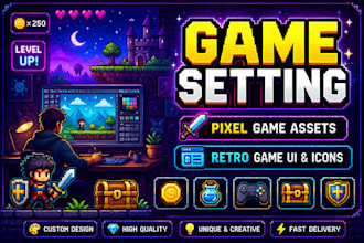 create pixel art, game setting, pixel game setting and game assets