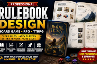 design professional board game rulebook, rpg, ttrpg and game manual layout