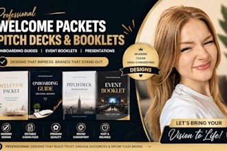 design client welcome packet, onboarding guide, job pitch deck, event booklet