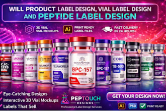 product label design, vial label design and peptide label design