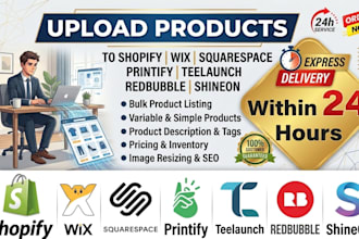 upload products to shopify wix squarespace printify teelaunch redbubble shineon