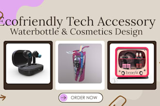 design ecofriendly tech accessories, reusable pet water bottle and cosmetics cad
