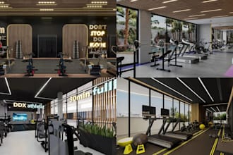 create realistic 3d gym, fitness center, yoga and pilates studio rendering