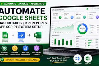 automate goggle sheets dashboards KPI report, app script system setup, excel CSV