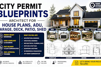 city permit blueprints architect for house plans, adu, garage, deck, patio, shed