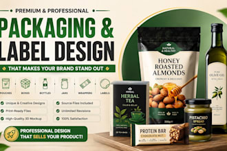 design premium packaging, food label, bag, product label and restaurant branding